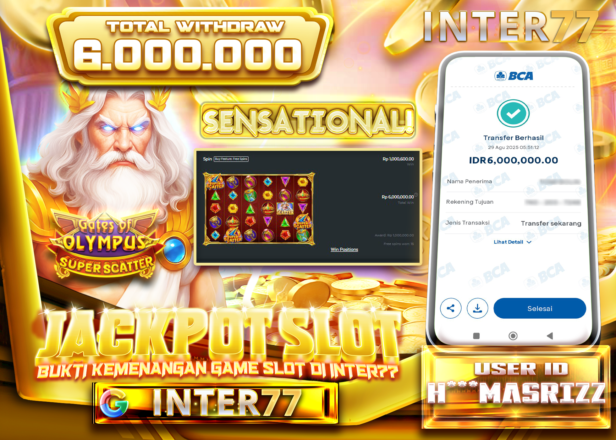 H***MASRIZZ JACKPOT SLOT GATE OF OLYMPUS Rp.6.000.000 - LUNAS